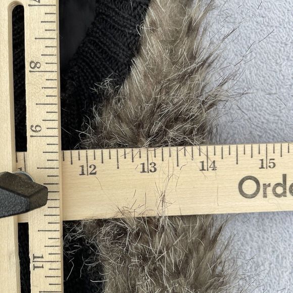 Beverly Hills Faux Fur Sweater Vest Women’s Size Large  Black Brown Hood - Picture 6 of 16